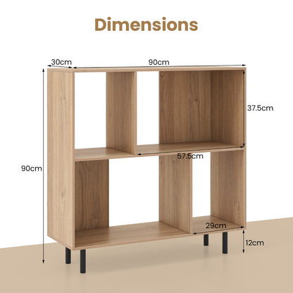Open Shelf Bookcase with 4 Compartments for Living Room Bedroom-Natural