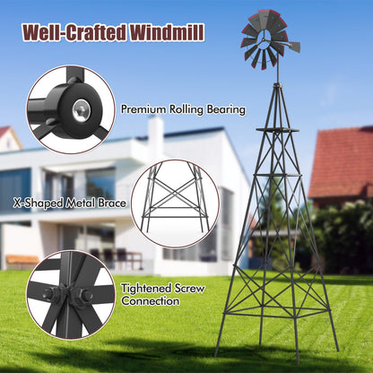 253cm Ornamental Windmill with 4 Support Legs for Backyard, Garden, Farm-Grey