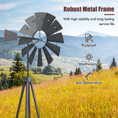 253cm Ornamental Windmill with 4 Support Legs for Backyard, Garden, Farm-Grey