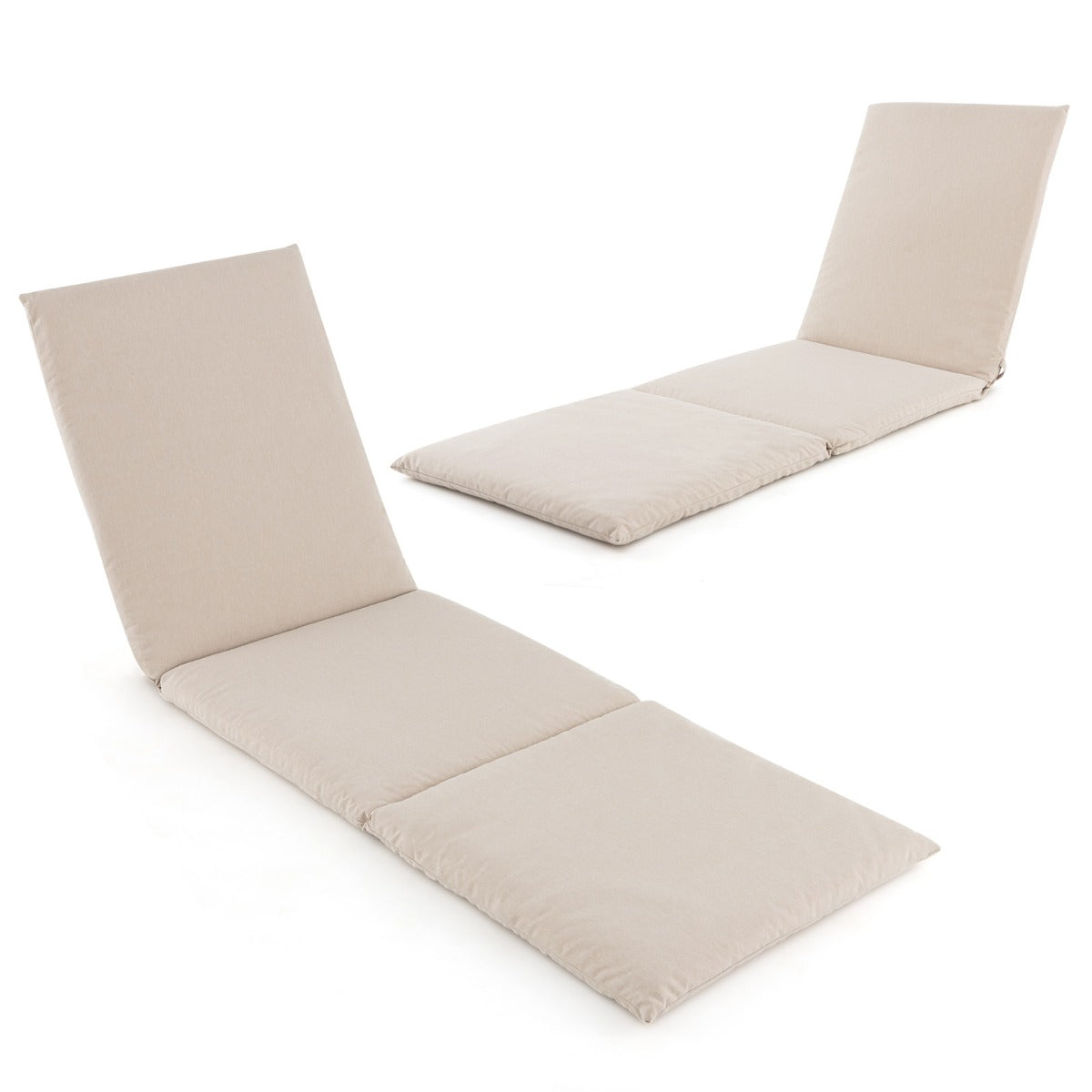 Outdoor Chaise Lounge Cushion with Hook and Loop Fastener Fixing Straps-Beige