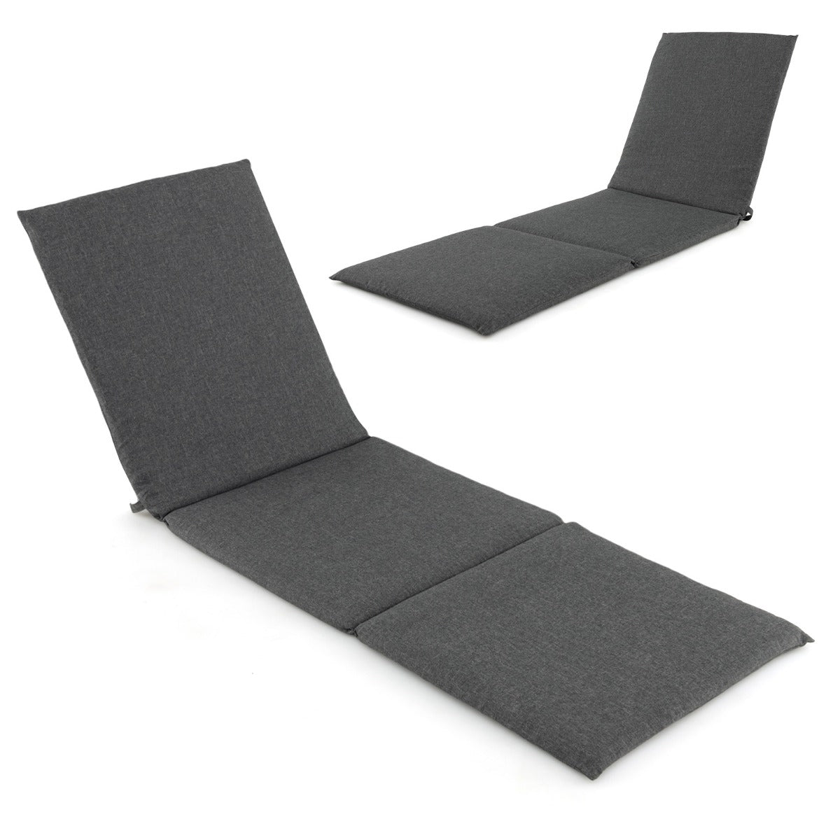 Outdoor Chaise Lounge Cushion with Hook and Loop Fastener Fixing Straps-Dark Grey