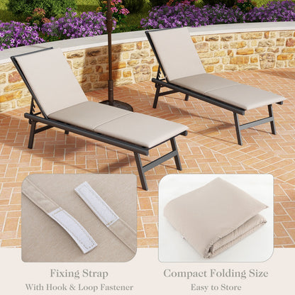 Outdoor Chaise Lounge Cushion with Hook and Loop Fastener Fixing Straps-Beige