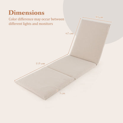 Outdoor Chaise Lounge Cushion with Hook and Loop Fastener Fixing Straps-Beige