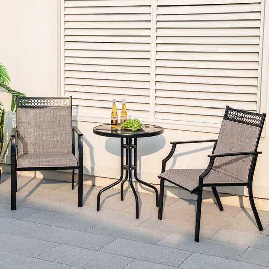 Costway Outdoor Dining Chairs with All Weather Breathable Fabric-Coffee