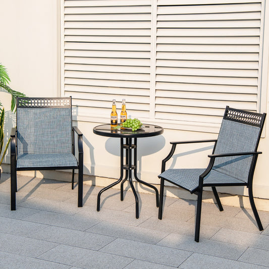 Costway Outdoor Dining Chairs with All Weather Breathable Fabric-Blue