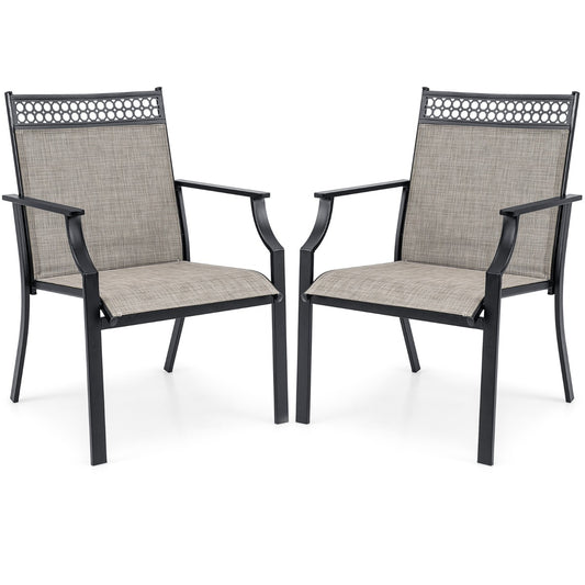 Costway Outdoor Dining Chairs with All Weather Breathable Fabric-Coffee