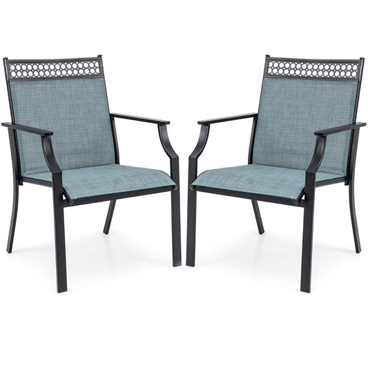 Costway Outdoor Dining Chairs with All Weather Breathable Fabric-Blue