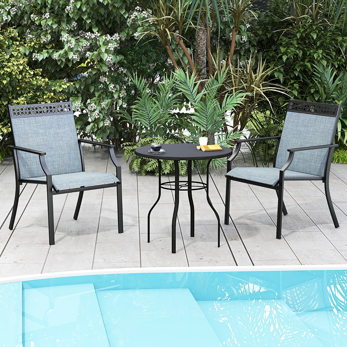 Costway Outdoor Dining Chairs with All Weather Breathable Fabric-Blue