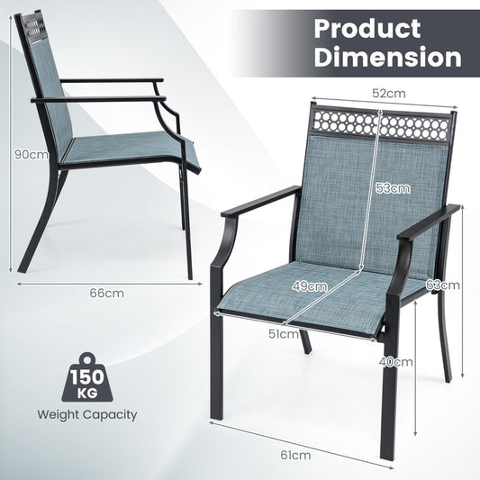 All-Weather Outdoor Dining Chairs, Breathable Fabric, 150kg Capacity, Blue