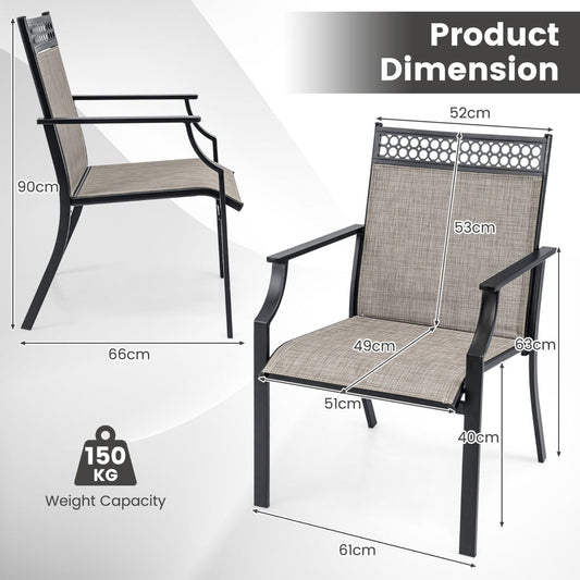 Outdoor Patio Dining Chair Set with Breathable Fabric - Coffee, 2 Pcs