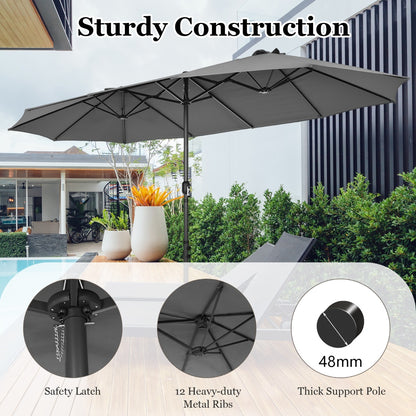 Costway 4.7M Double-Sided Patio Umbrella with Hand-Crank System and Air Vents-Grey