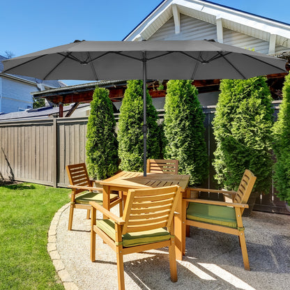 Costway 4.7M Double-Sided Patio Umbrella with Hand-Crank System and Air Vents-Grey
