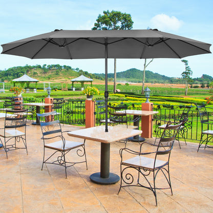 Costway 4.7M Double-Sided Patio Umbrella with Hand-Crank System and Air Vents-Grey