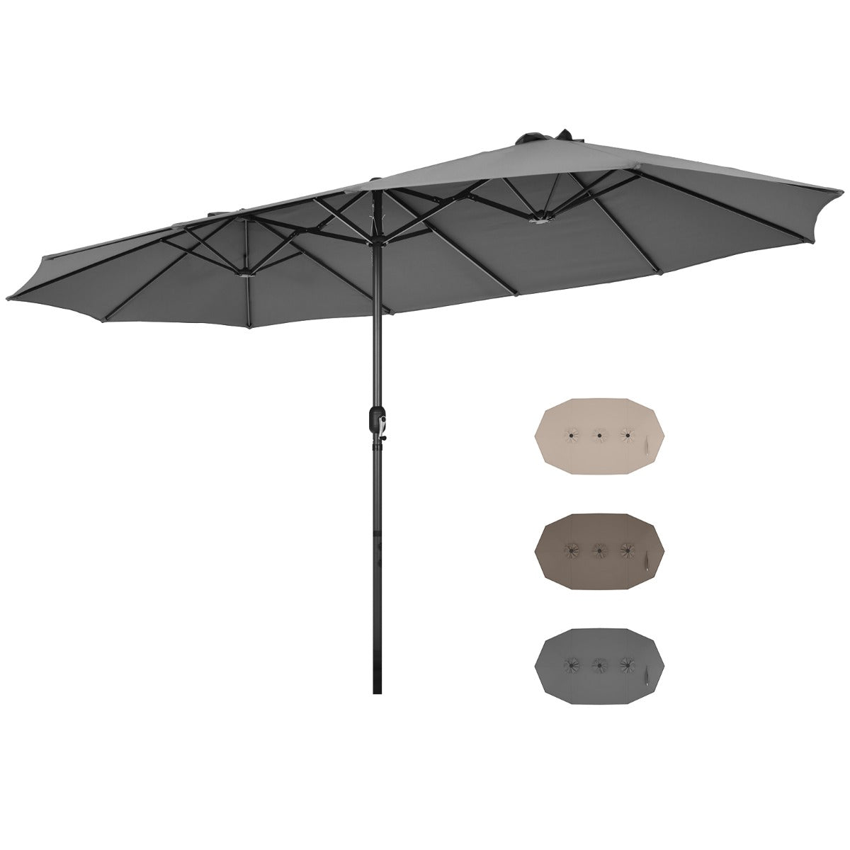 Twin market umbrella with 12 strong steel ribs and a thick metal pole for lasting outdoor stability