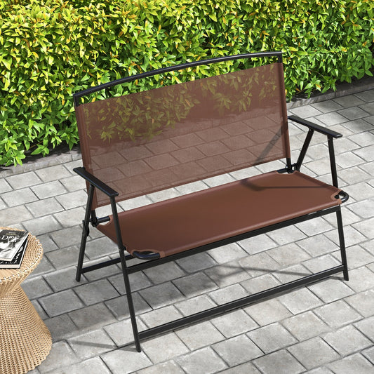 Costway Outdoor Garden Bench 2-Person Patio Bench with Backrest and Armrests-Brown