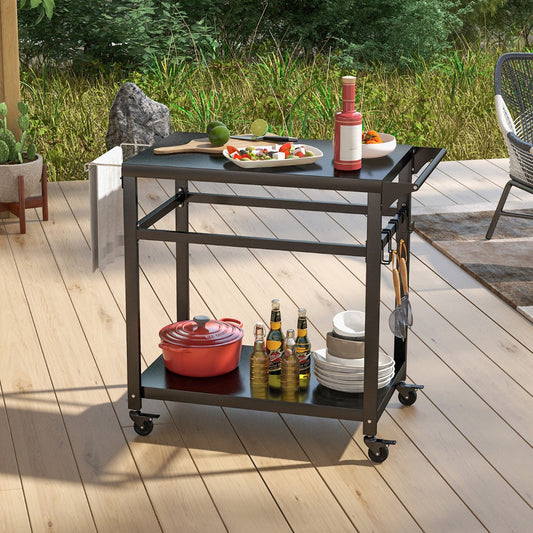 Costway Outdoor Grill Cart Pizza Oven Stand with Shelf Hooks