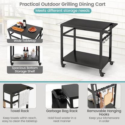 Versatile grill cart works as a BBQ table, serving cart, potting table or kitchen island