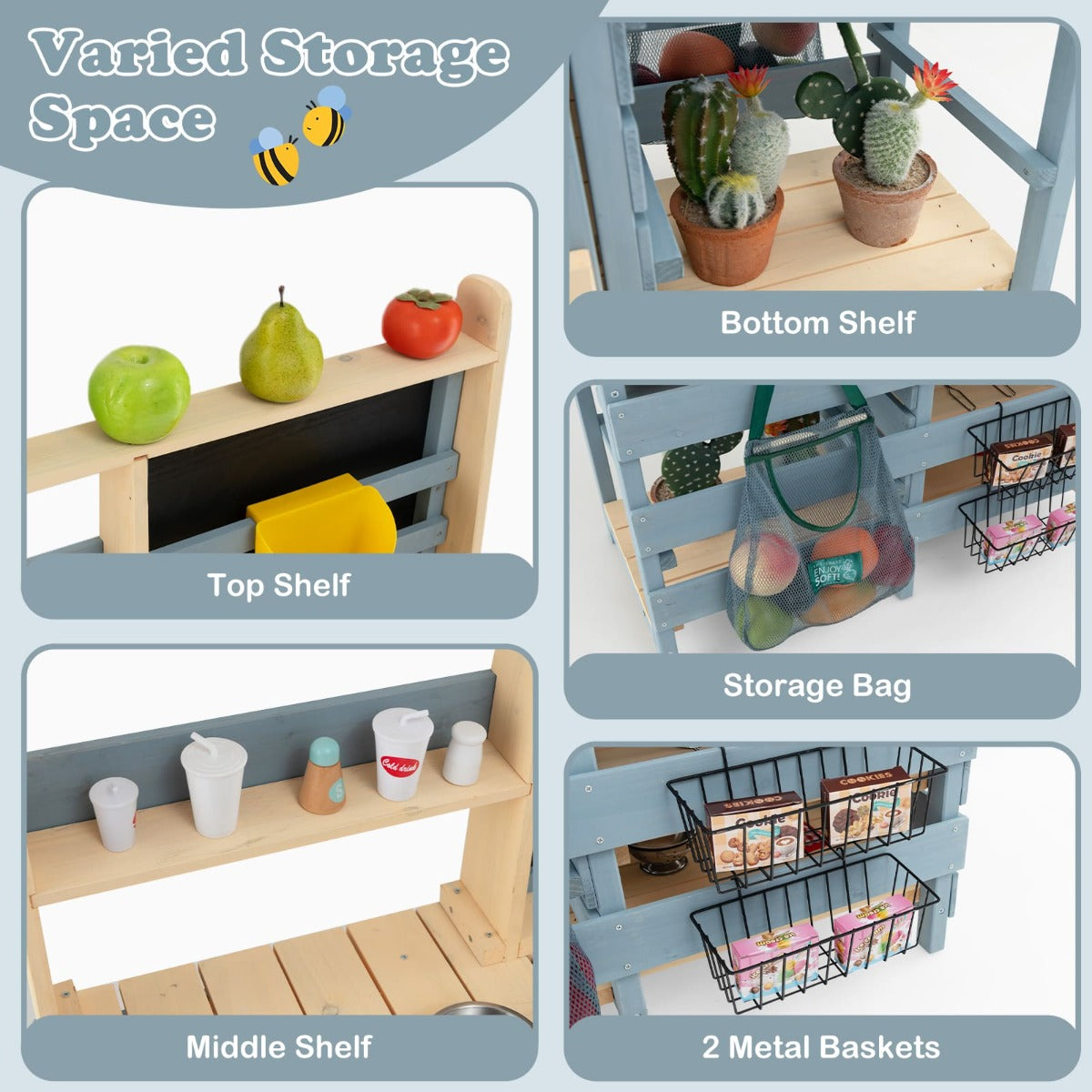 2-In-1 Outdoor Kids Play Kitchen and Grocery Store for 3-8 Years Old Toddlers