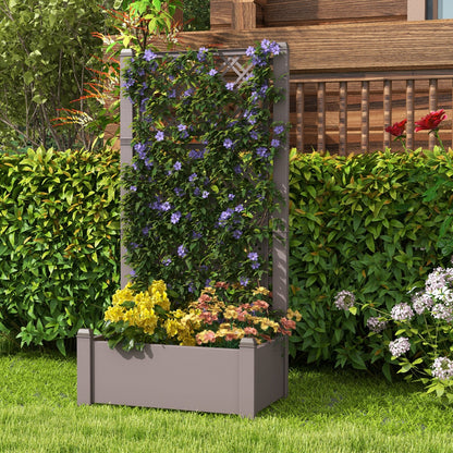 Costway Outdoor Planter Box Self-Watering Raised Garden Bed Trellis  with 3-Height Trellis-Coffee