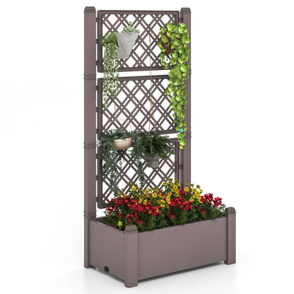 Costway Outdoor Planter Box Self-Watering Raised Garden Bed Trellis  with 3-Height Trellis-Coffee