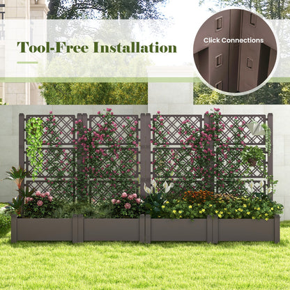 Costway Outdoor Planter Box Self-Watering Raised Garden Bed Trellis  with 3-Height Trellis-Coffee