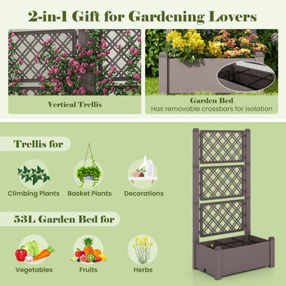 Costway Outdoor Planter Box Self-Watering Raised Garden Bed Trellis  with 3-Height Trellis-Coffee