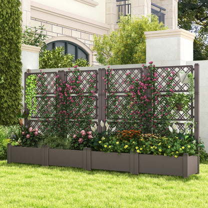 Costway Outdoor Planter Box Self-Watering Raised Garden Bed Trellis  with 3-Height Trellis-Coffee