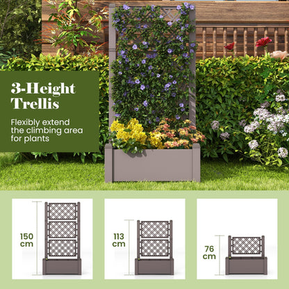 Costway Outdoor Planter Box Self-Watering Raised Garden Bed Trellis  with 3-Height Trellis-Coffee