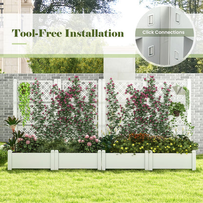Costway Outdoor Planter Box Self-Watering Raised Garden Bed Trellis  with 3-Height Trellis-White