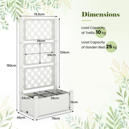 Costway Outdoor Planter Box Self-Watering Raised Garden Bed Trellis  with 3-Height Trellis-White
