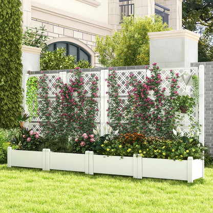 Costway Outdoor Planter Box Self-Watering Raised Garden Bed Trellis  with 3-Height Trellis-White