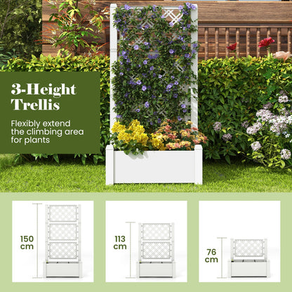 Costway Outdoor Planter Box Self-Watering Raised Garden Bed Trellis  with 3-Height Trellis-White