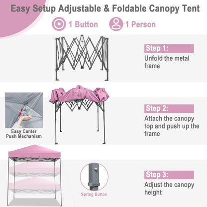 2 x 2m UPF 50+ Outdoor Pop-up Canopy with Adjustable Heights &amp; Carry Bag-Pink