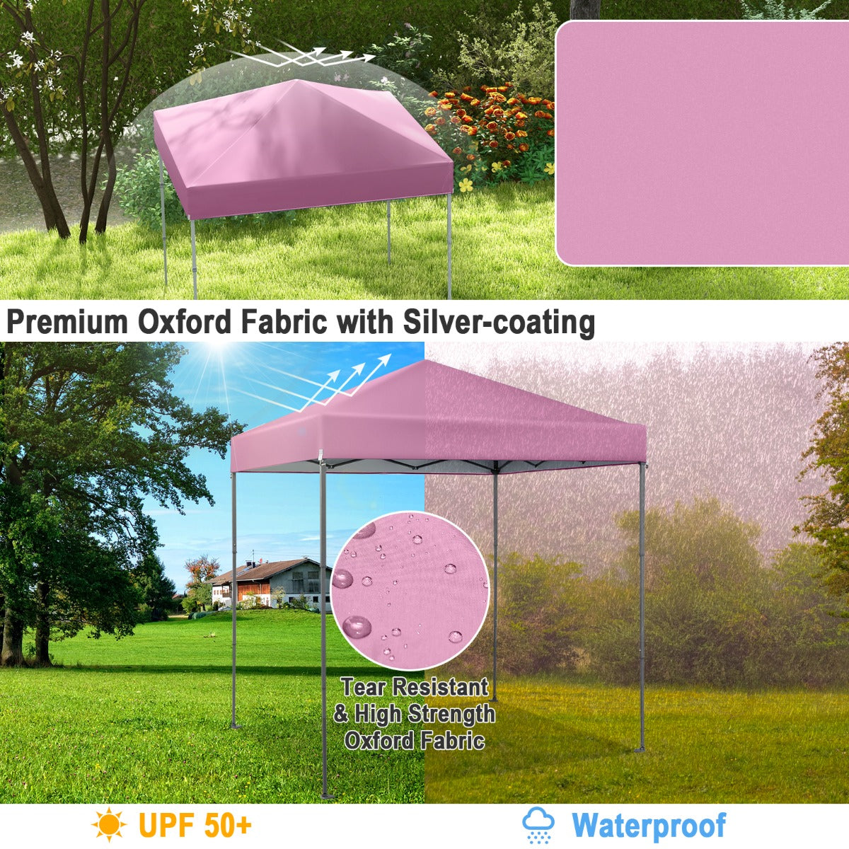 2 x 2m UPF 50+ Outdoor Pop-up Canopy with Adjustable Heights &amp; Carry Bag-Pink