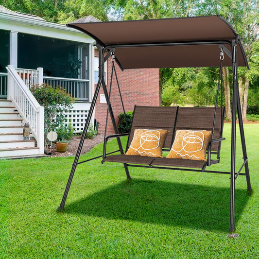 Costway 2 Seat Outdoor Porch Swing with Spring Hook and Soft Cushions