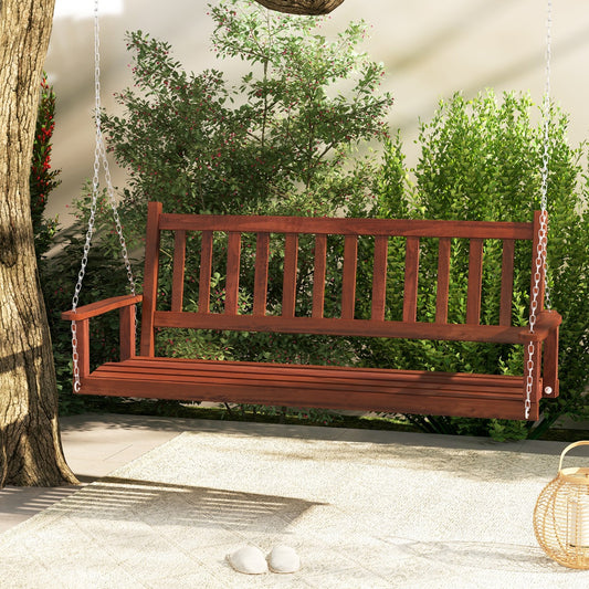Costway 3-Person Wooden Outdoor Porch Swing for Garden, Backyard-Brown