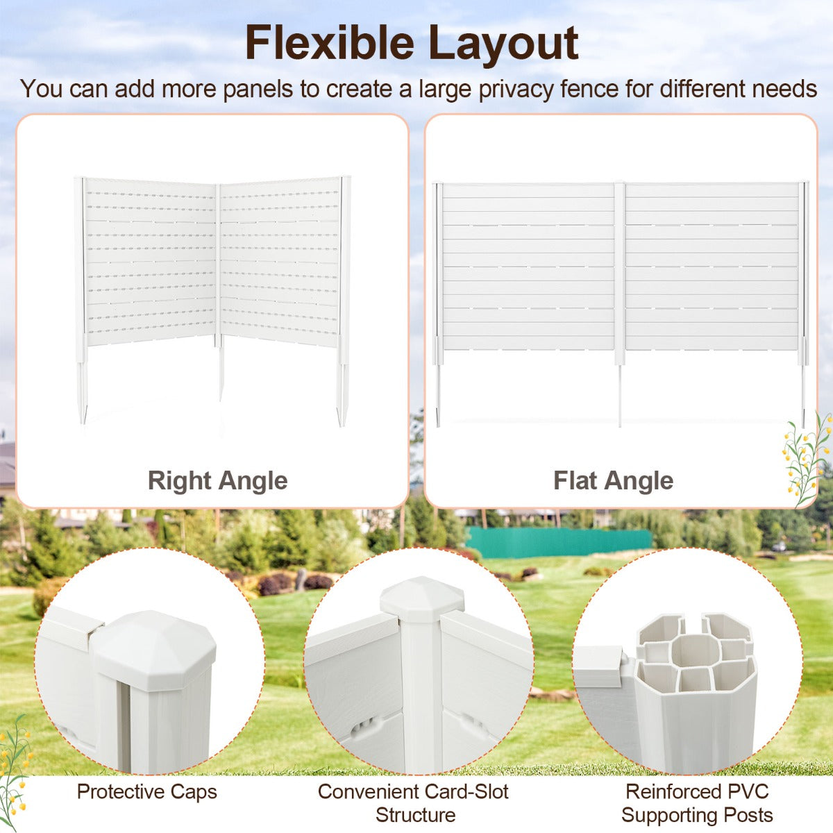 120x115 cm Outdoor Privacy Screen, Weatherproof HDPE Fence - White