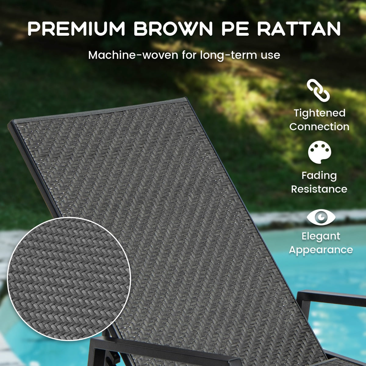 Cozy armrests provide extra comfort while lounging on the patio, deck, or poolside