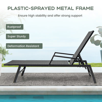 Costway Outdoor Rattan Chaise Lounge Reclining Chair with Armrests and 5-Position Backrest-Brown