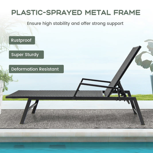 Brown PE rattan patio chaise lounge with a five-position adjustable backrest