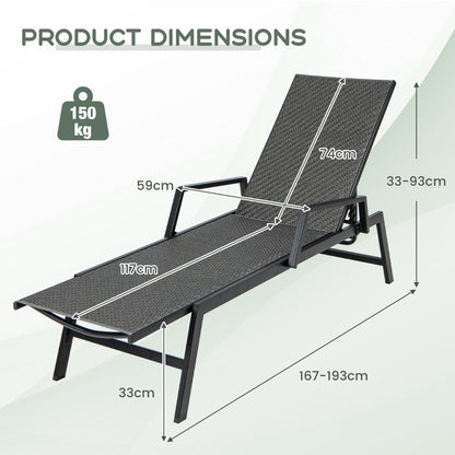 Costway Outdoor Rattan Chaise Lounge Reclining Chair with Armrests and 5-Position Backrest-Brown