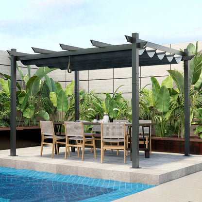 Costway Outdoor Retractable Pergola with Retractable Canopy Cover for Garden-Grey