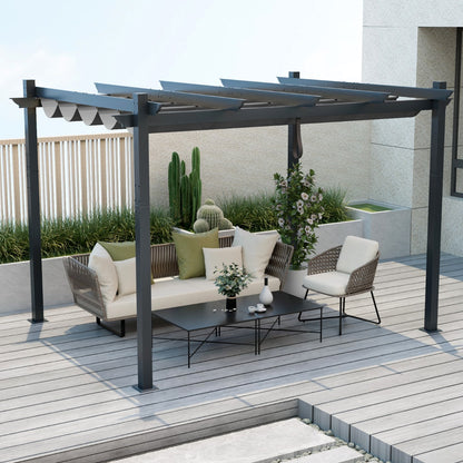 Costway Outdoor Retractable Pergola with Retractable Canopy Cover for Garden-Grey