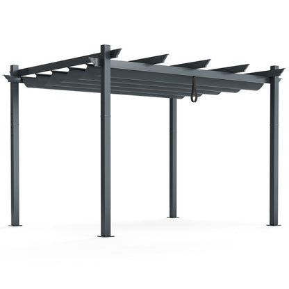 Costway Outdoor Retractable Pergola with Retractable Canopy Cover for Garden-Grey
