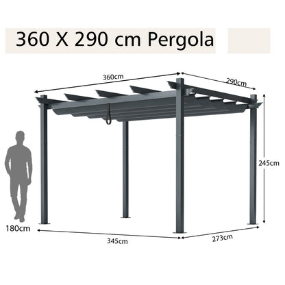 Costway Outdoor Retractable Pergola with Retractable Canopy Cover for Garden-Grey