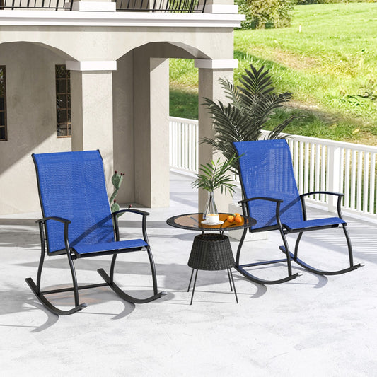 Costway 2 Pieces Outdoor Rocking Chairs with Breathable Backrest for Backyard/Porch/Poolside