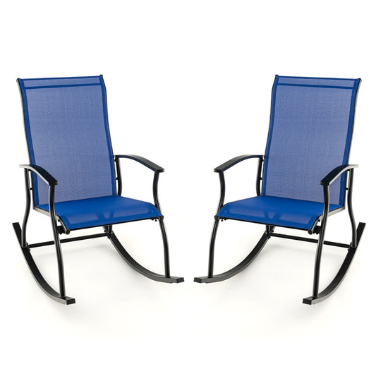 Costway 2 Pieces Outdoor Rocking Chairs with Breathable Backrest for Backyard/Porch/Poolside