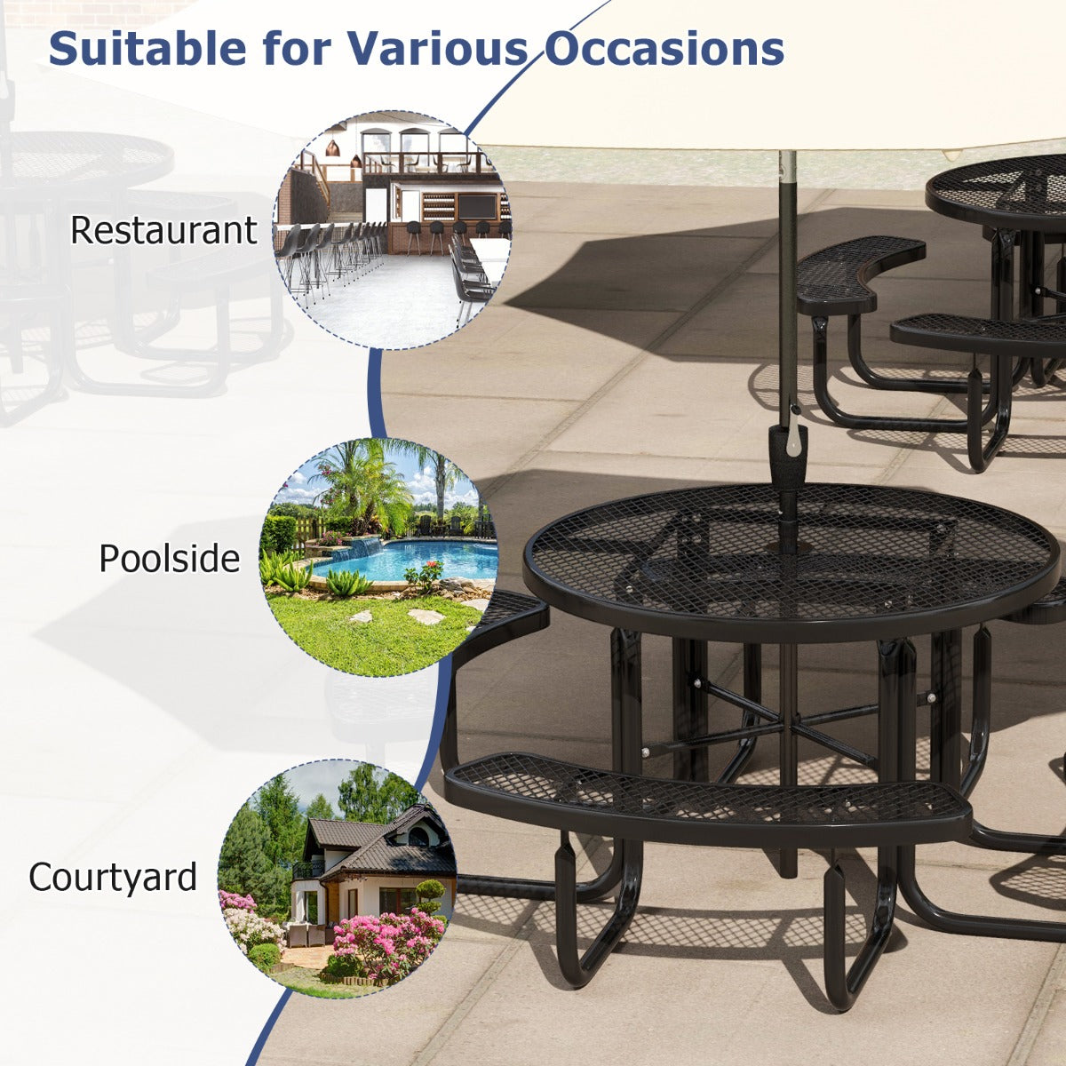 Three-box outdoor picnic table package includes hardware and instructions for easy assembly