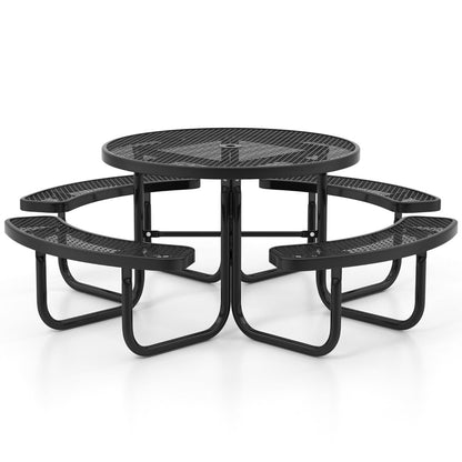Large round patio table set blends with yards, decks, poolside areas, and restaurants
