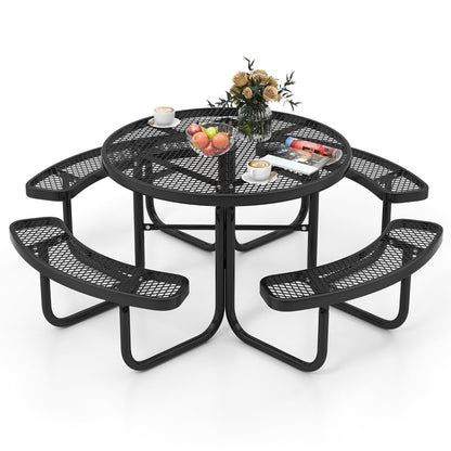 Weather-resistant metal picnic table set with thermoplastic-coated frame for outdoor durability